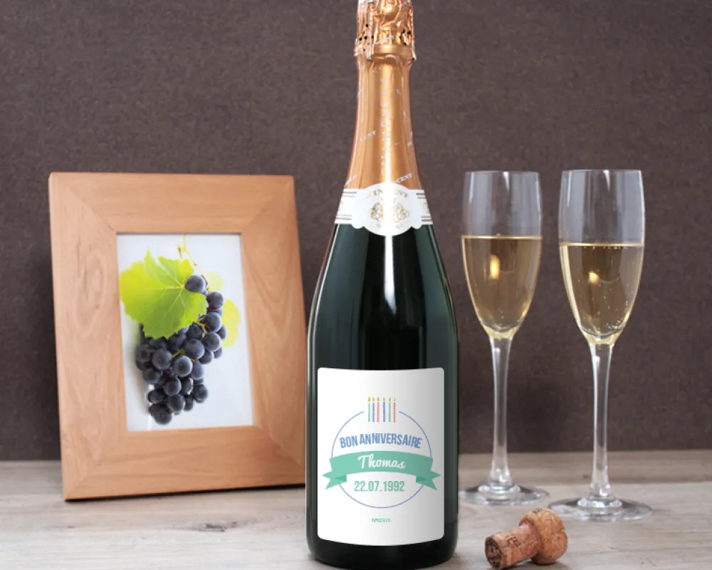 Bouteille de champagne personnalisée anniversaire - Bougies Vert|Cadeaux.com Best