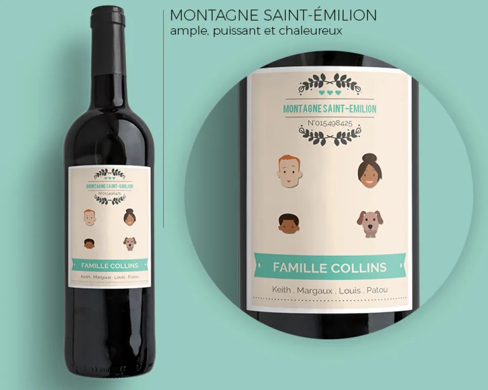 Bouteille de vin de Bordeaux personnalisée famille - Family Circus|Cadeaux.com