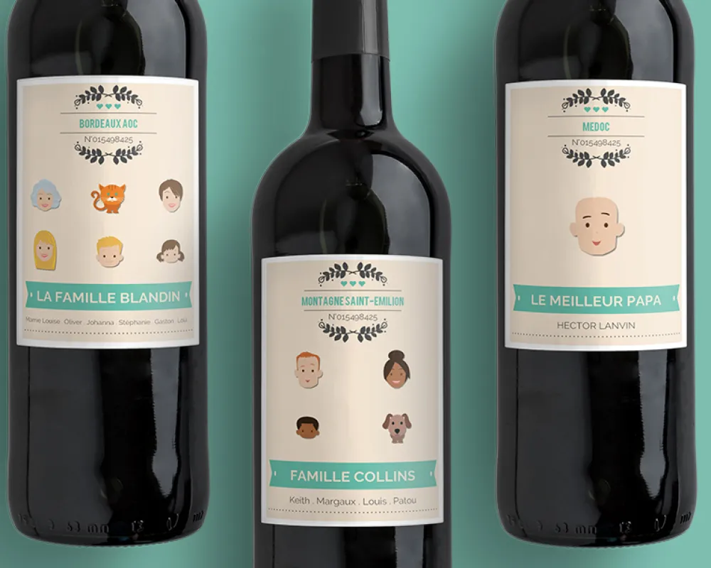 Bouteille de vin de Bordeaux personnalisée famille - Family Circus|Cadeaux.com