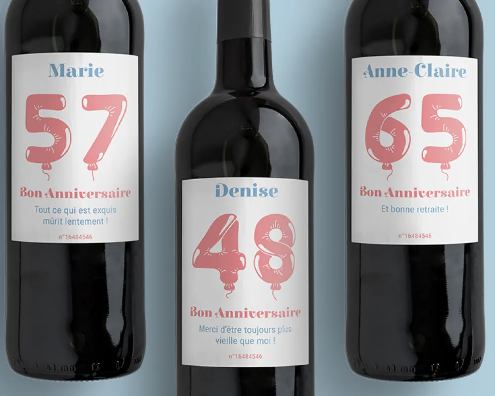 Bouteille de vin de Bordeaux personnalisée anniversaire - Ballons Rose|Cadeaux.com Best