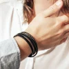 Bracelet personnalisable mix cuir - Marron ou noir|Cadeaux.com Best