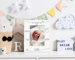 Cadre métal blanc gravé Naissance|Cadeaux.com Best