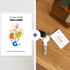 Coffret affiche et porte clés personnalisés - Empreintes pour papa|Cadeaux.com New