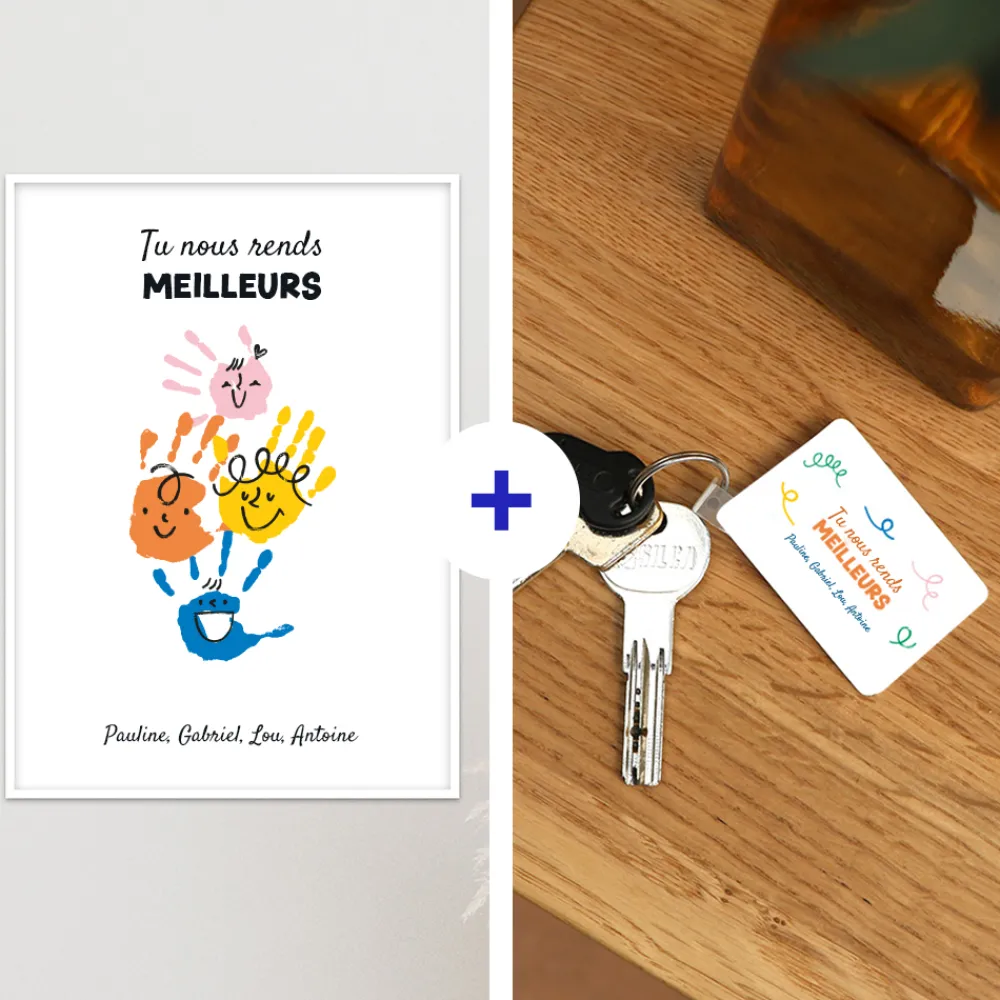 Coffret affiche et porte clés personnalisés - Empreintes pour papa|Cadeaux.com New