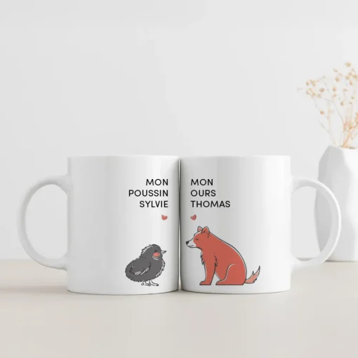 Duo de mugs personnalisés - Couple d'animaux|Cadeaux.com New