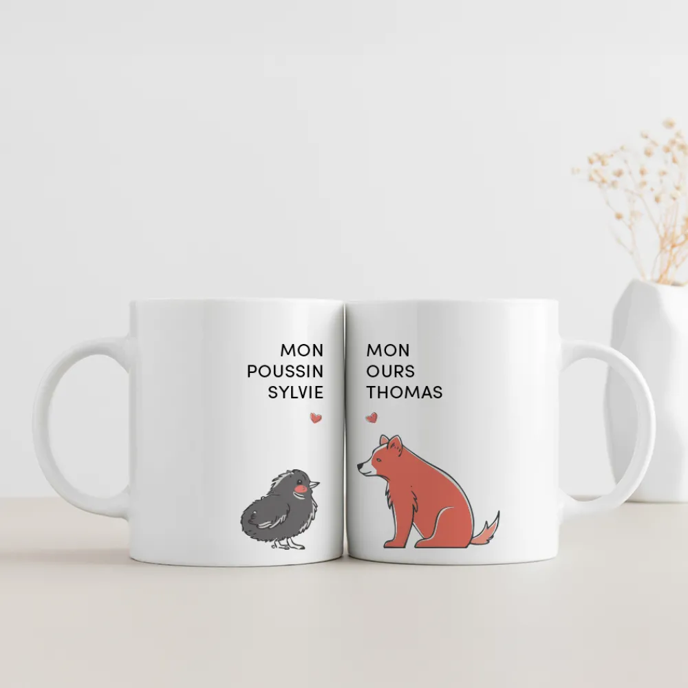 Duo de mugs personnalisés - Couple d'animaux|Cadeaux.com New