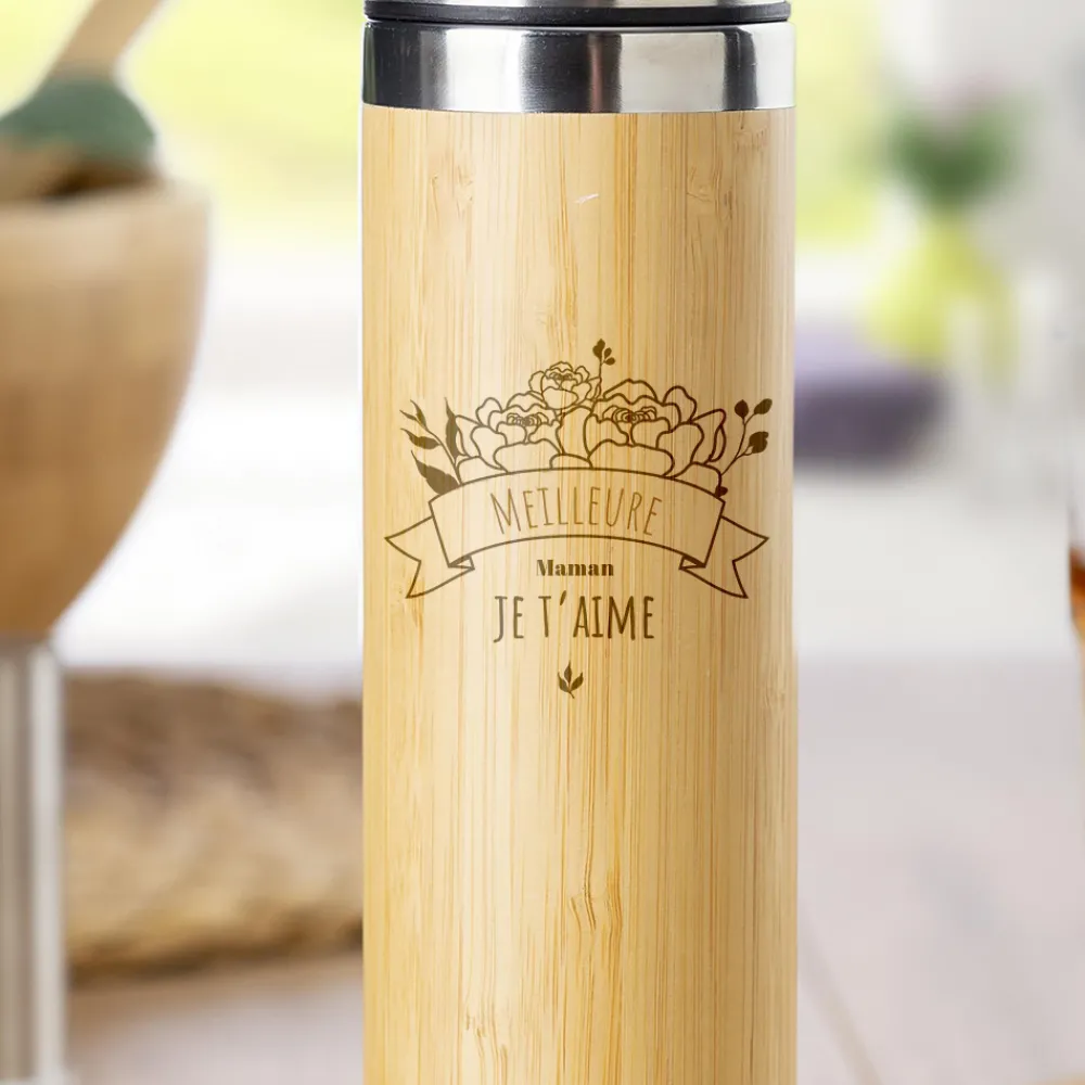 Gourde en bambou personnalisée - Maman Fleurie|Cadeaux.com Outlet