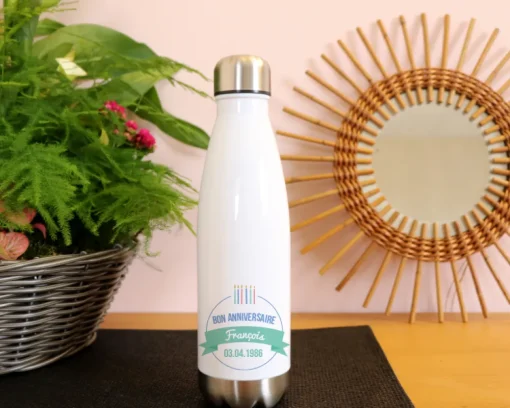 Gourde isotherme en inox personnalisable - Collection bougies d'anniversaire Homme|Cadeaux.com Outlet