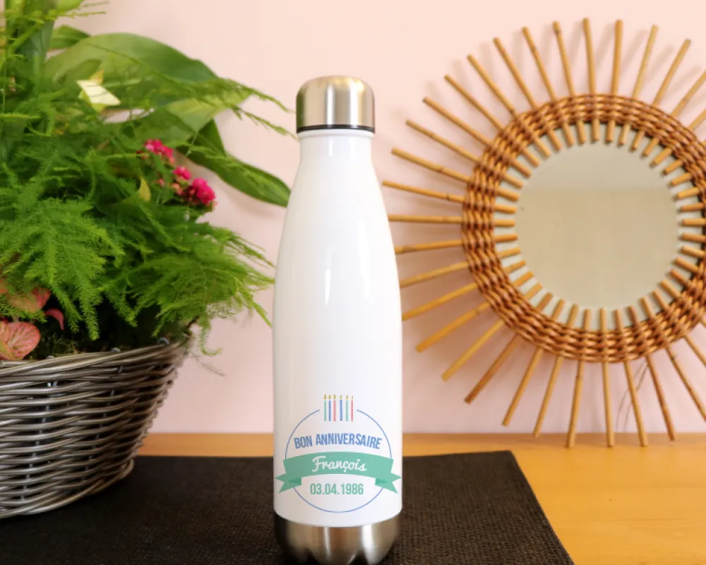Gourde isotherme en inox personnalisable - Collection bougies d'anniversaire Homme|Cadeaux.com Outlet