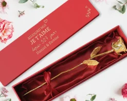 Grande rose en or dans son écrin personnalisable - Aujourd'hui je t'aime depuis|Cadeaux.com Best