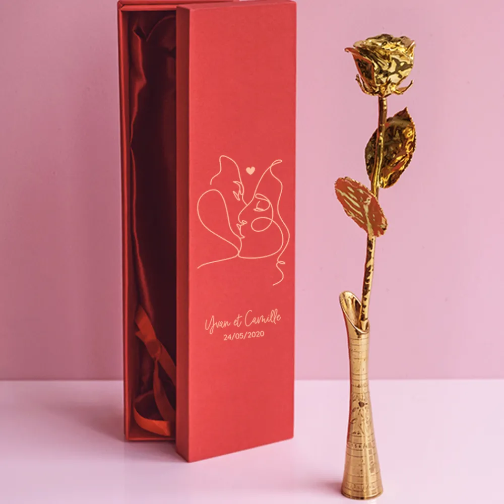 Grande rose en or dans son écrin personnalisable - Dessin au trait|Cadeaux.com Best