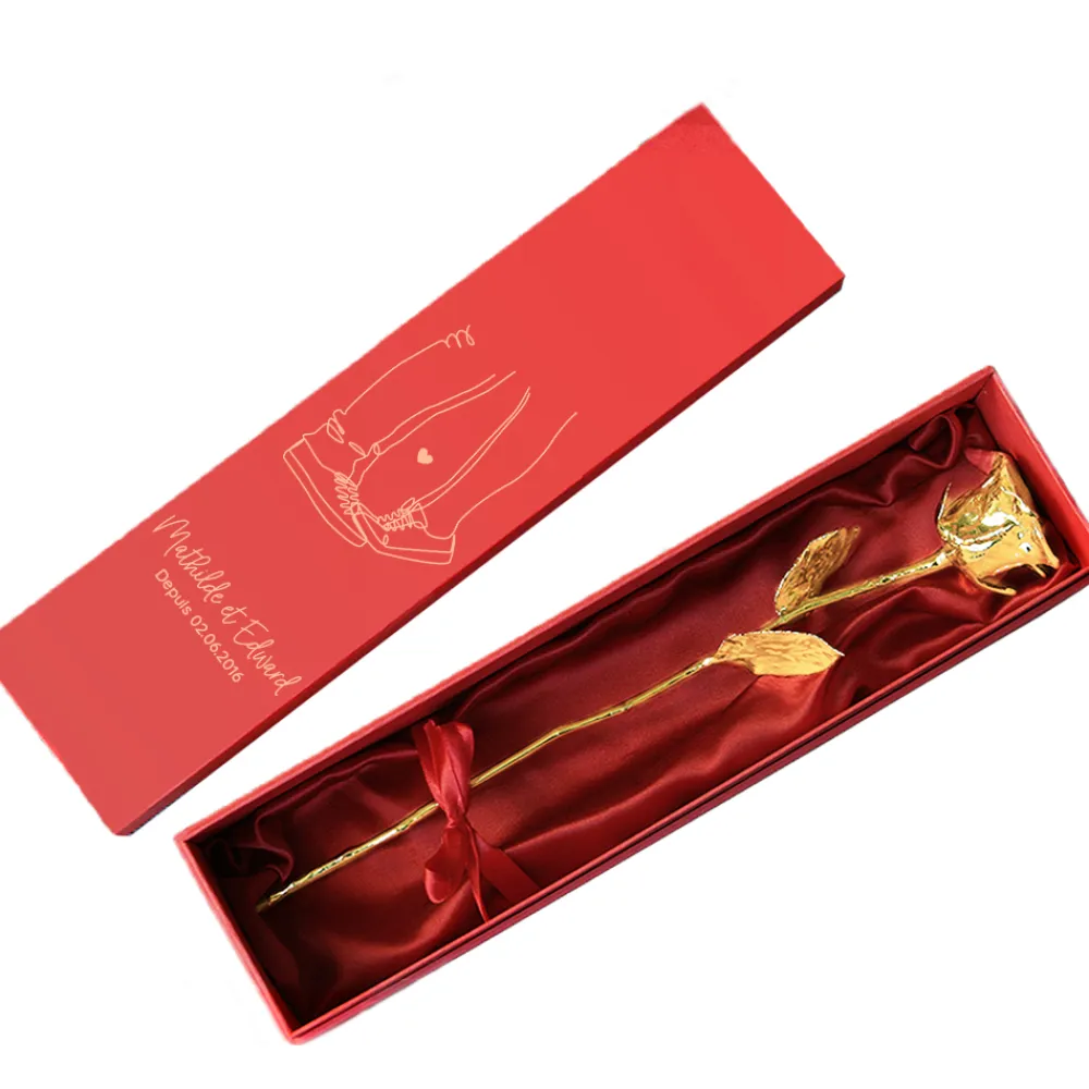 Grande rose en or dans son écrin personnalisable - Dessin au trait|Cadeaux.com Best
