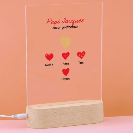 Lampe 3D personnalisée - Papi et ses petits coeurs|Cadeaux.com