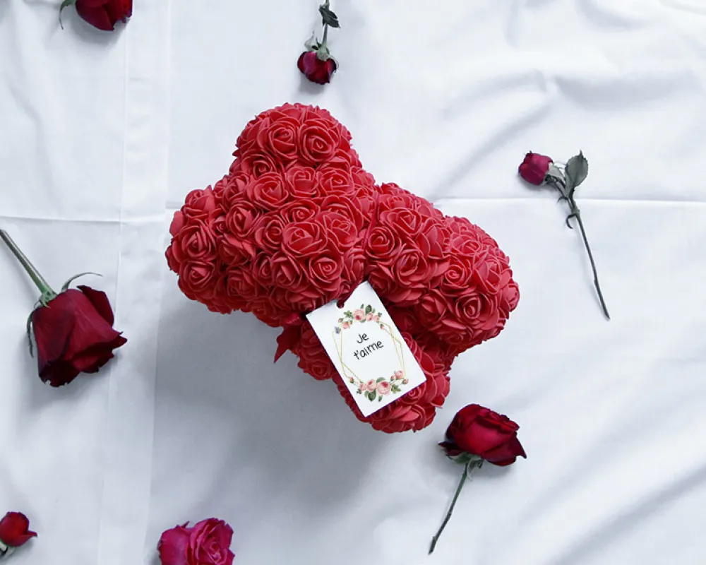 Ours en roses avec carte personnalisée - Message|Cadeaux.com Online