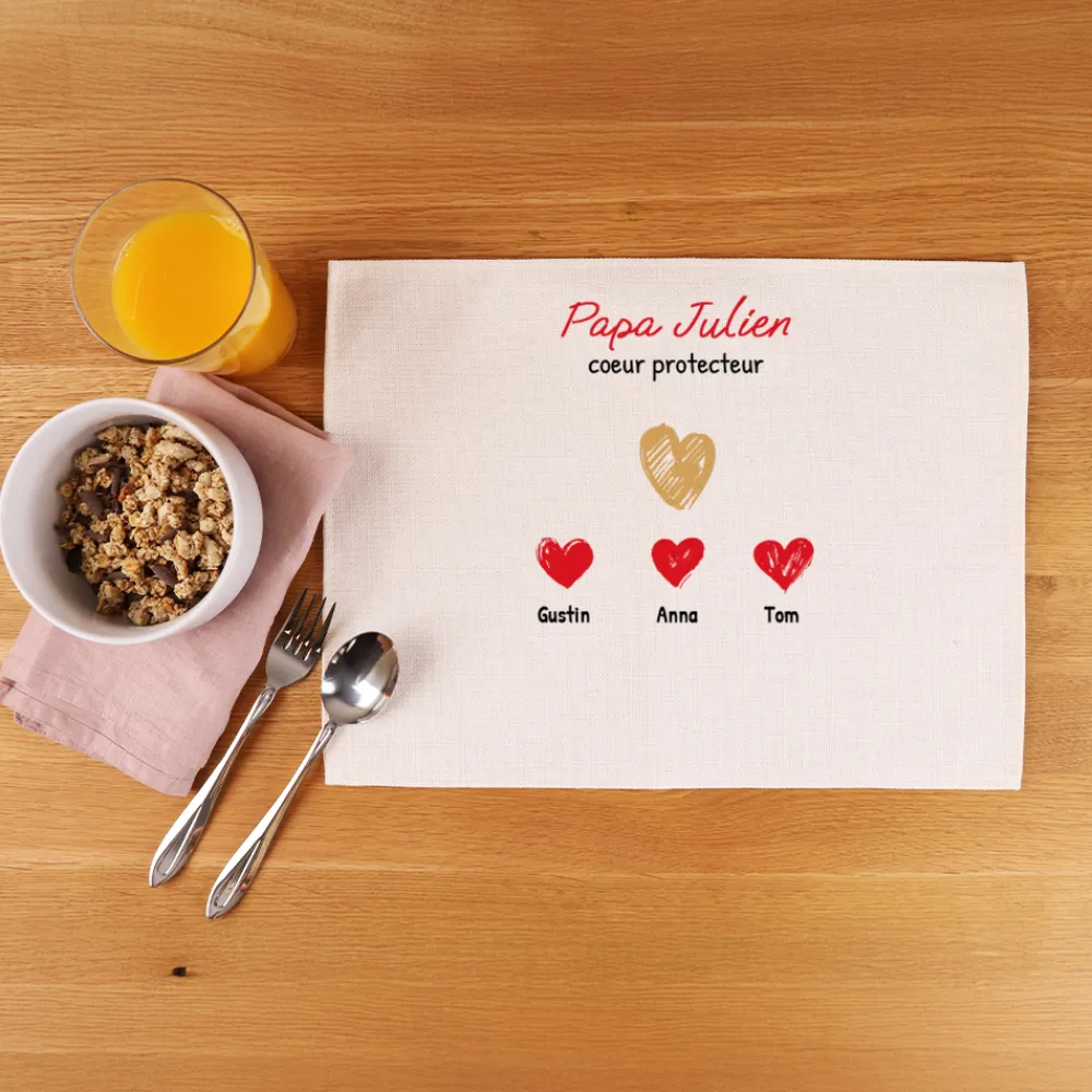 Set de table personnalisé - Papa et ses petits coeurs|Cadeaux.com